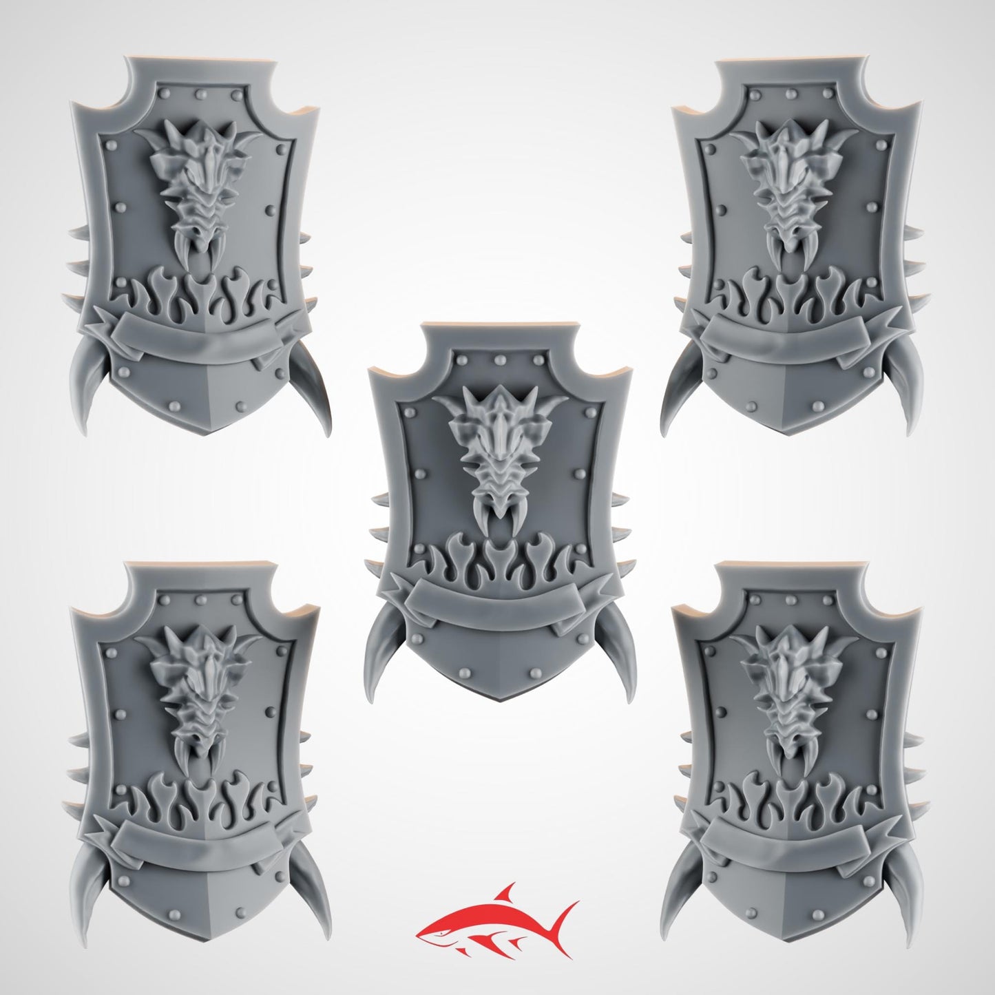 Set 5 – 5 Shields for Terminator Fire Lizard – Ember Forge - Dragon Crests, Flame Scrolls & Side Spikes
