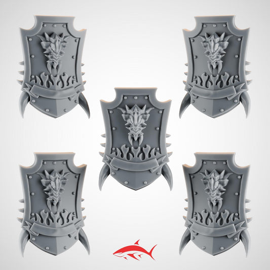 Set 5 – 5 Shields for Terminator Fire Lizard – Ember Forge - Dragon Crests, Flame Scrolls & Side Spikes