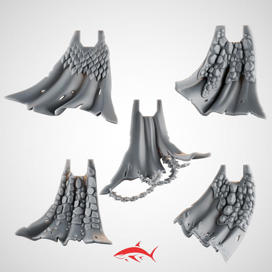 Set 1 – 5 Emberforge Cloaks for Fire Lizard – Dragon-Scale, Stone-Plate & Charred-Edge Capes