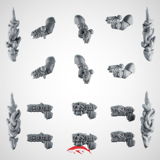 Gun With Flame Thrower on The Arms – 6 Greytide Weapon For Fire Lizard – Scorched Motifs & Fuel Tanks