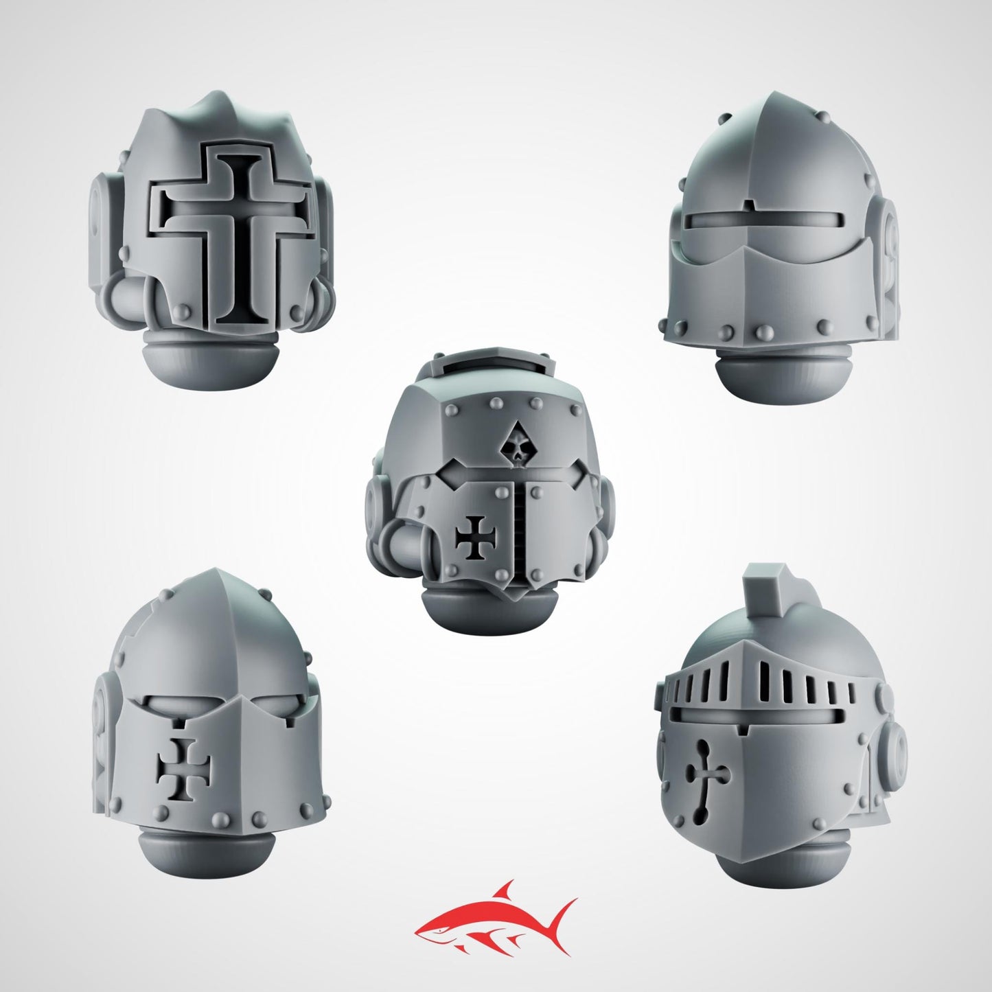 SET 4 - 5 Crusader Helmets – Gothic Heads for Black Faith Warriors – 32mm Kitbash Bits