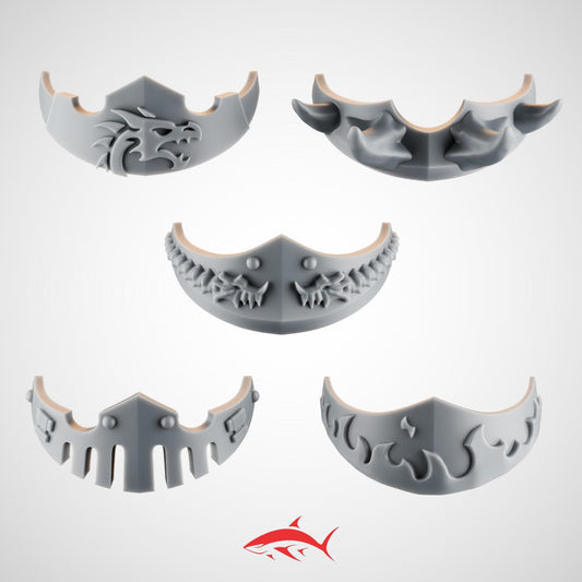 5 Head Guards for Terminator Ember Forge – Fire Lizard Dragon Emblem, Horns, Scale Wreath, Vent Grille & Flame Motifs