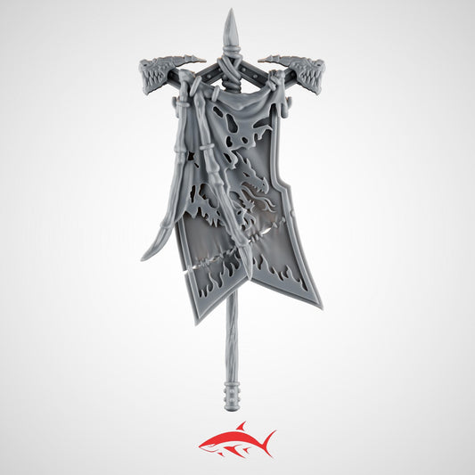Emberforge Banner for Fire Lizard – Dragon-Bone Standard with Tattered Flame Sigil