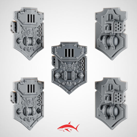 Set 4 – 5 Shields for Terminator Fire Lizard – Ember Forge - Industrial Vents, Pipework, Fuel Drums & Riveted Plates