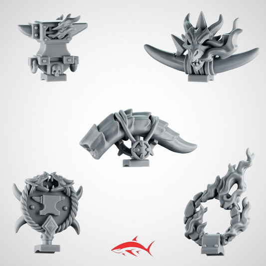 5 Greytide Backpack Toppers for Fire Lizard – Flames, Braziers, Engine Vents & Halo Crests