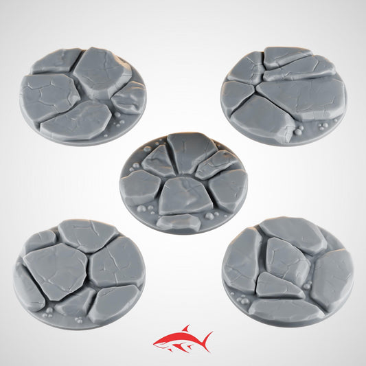 Set 1 – 5 Rocky Base Toppers 32mm Ember Forge for Fire Lizard – Cracked Stone & Rubble Ground