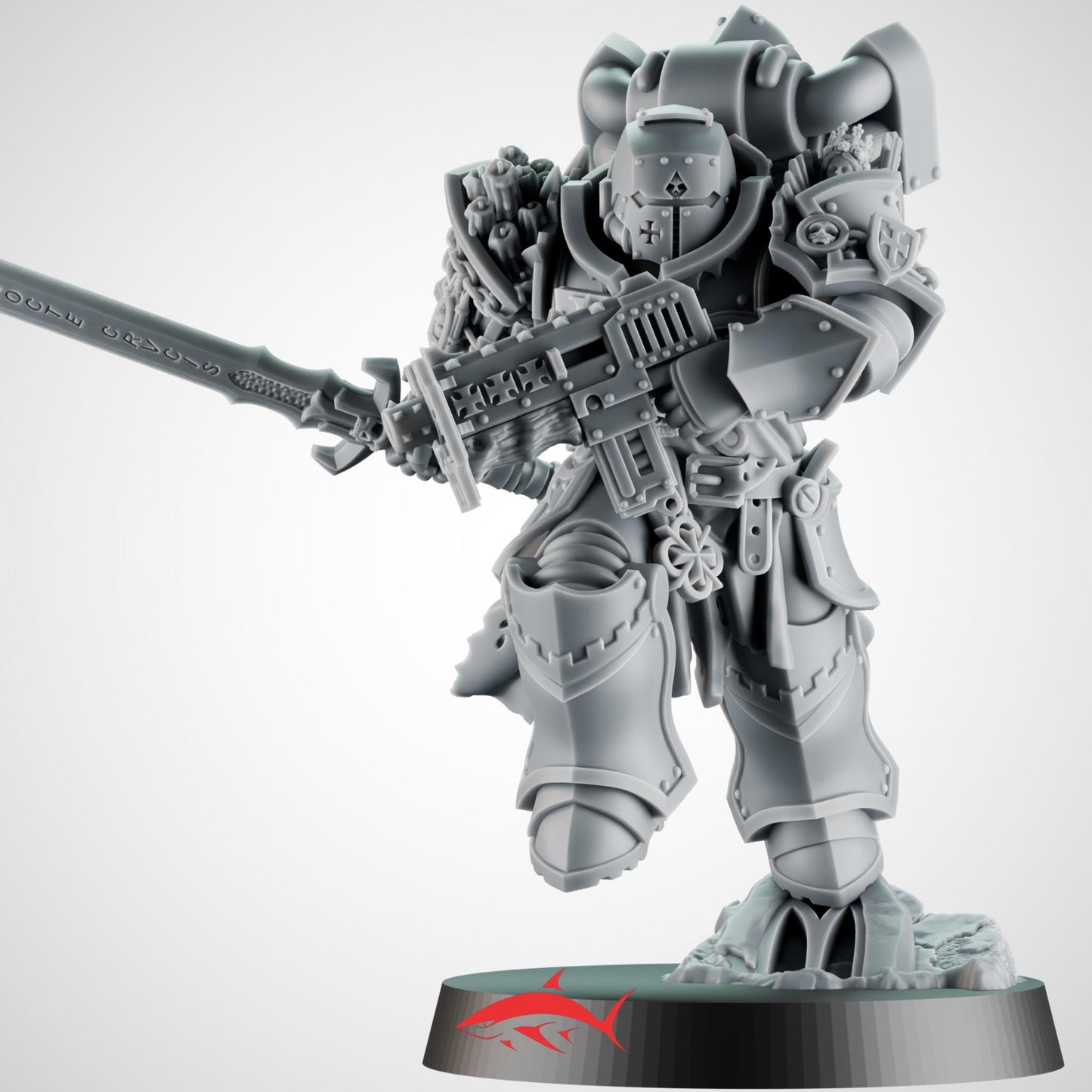 Luceran Veyth — Crusader Hero — Gothic grimdark champion with relic sword and sanctified carbine