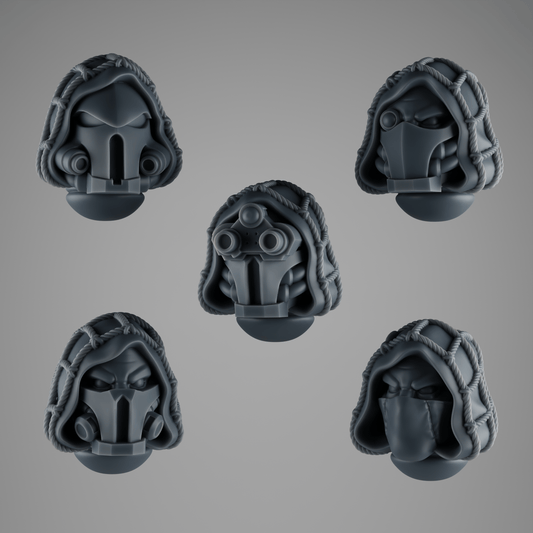SET 5 - 5 Rapt’ops Tactical Heads – Jungle Recon Warrior Bits with Visors & Bandanas – 32mm