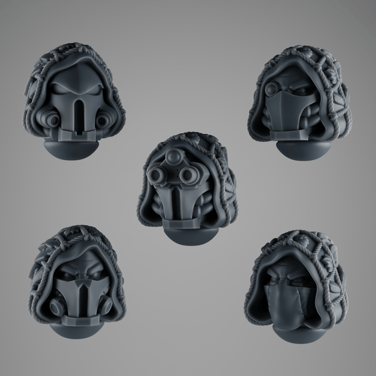 SET 6 - 5 Rapt’ops Tactical Heads – Jungle Recon Warrior Bits with Visors & Bandanas – 32mm