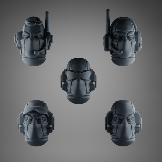 SET 1 - 5 Rapt’ops Tactical Heads – Jungle Recon Warrior Bits with Visors & Bandanas – 32mm
