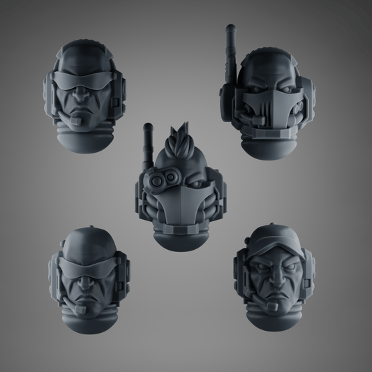 SET 2 - 5 Rapt’ops Tactical Heads – Jungle Recon Warrior Bits with Visors & Bandanas – 32mm