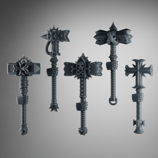 SET1 - Crusader Power Hammers – Gothic Melee Weapons for Black Crusade Knights – 32mm Kitbash Bits (x5)