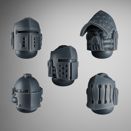 SET 1 - 5 Crusader Helmets – Gothic Heads for Black Faith Warriors – 32mm Kitbash Bits