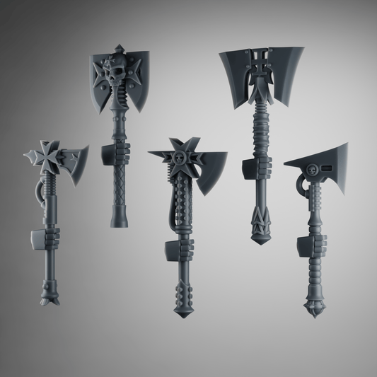 SET2 - 5 Crusader Axes – Gothic Melee Weapons for Black Crusade Knights – 32mm Kitbash Bits