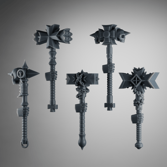 SET2 - Crusader Power Hammers – Gothic Melee Weapons for Black Crusade Knights – 32mm Kitbash Bits (x5)