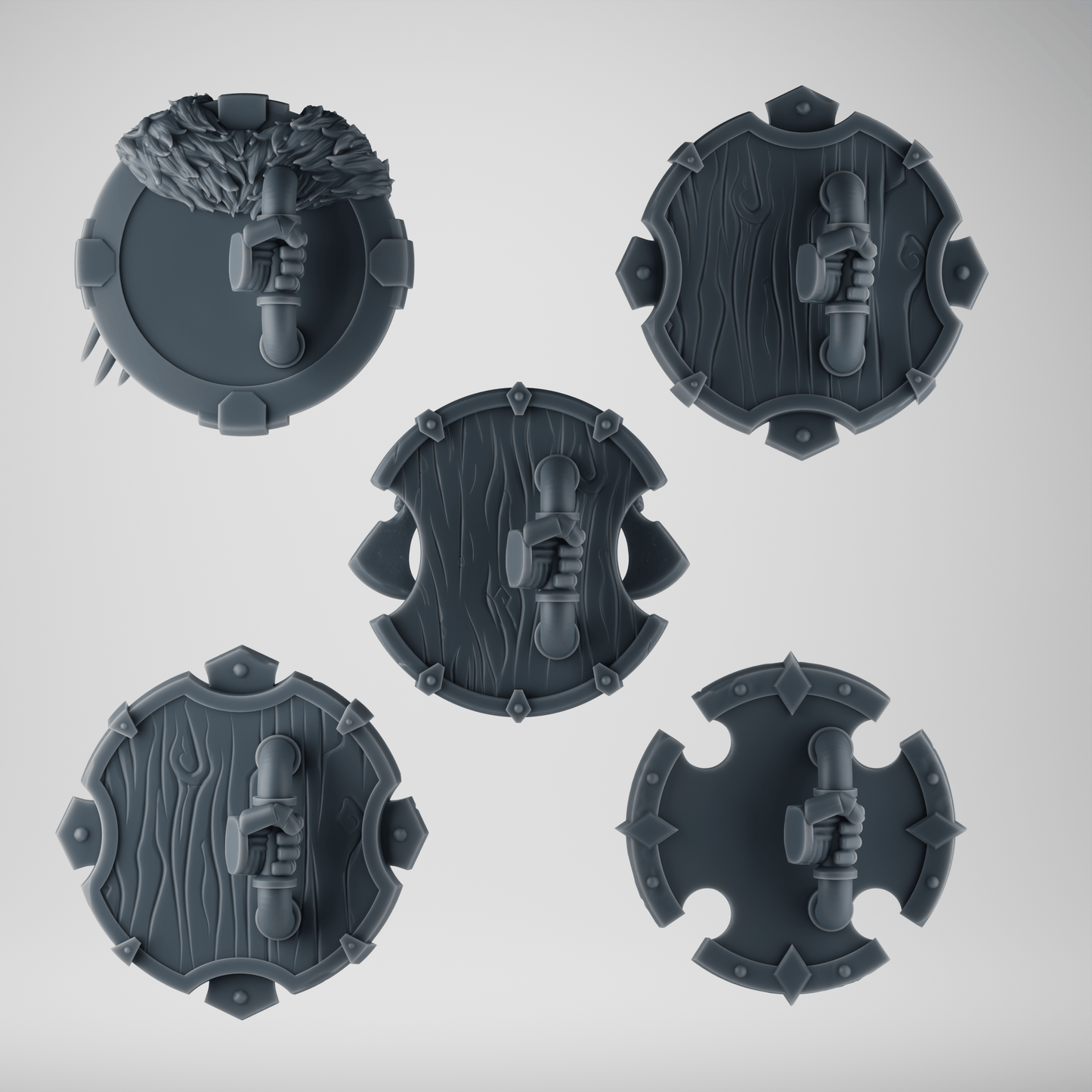 SET 2 - 5 Viking Shields for Wolf-Clan Warriors – Wood, Bone & Fur – Ultra HD 14K Resin