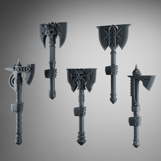 SET3 - 5 Crusader Axes – Gothic Melee Weapons for Black Crusade Knights – 32mm Kitbash Bits