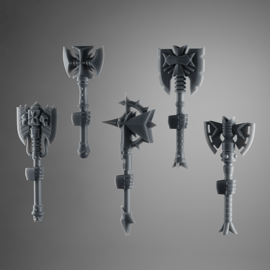 SET4 - 5 Crusader Axes – Gothic Melee Weapons for Black Crusade Knights – 32mm Kitbash Bits