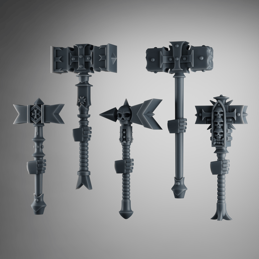 SET4 - Crusader Power Hammers – Gothic Melee Weapons for Black Crusade Knights – 32mm Kitbash Bits (x5)