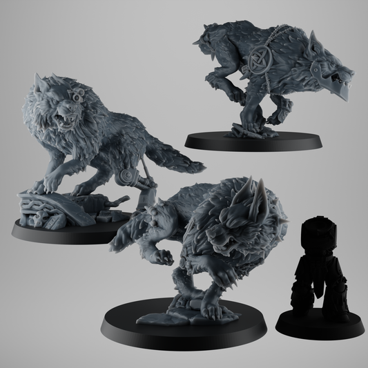 3 Viking Giant Wolves – Mounts or Companions for Grimdark Kitbash – 32mm Scale