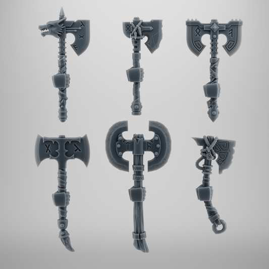 SET 4 - 5 Viking Axes for Kitbash – Grimdark Custom Bits for Wolf Warriors – 28mm / 32mm Scale Wargame