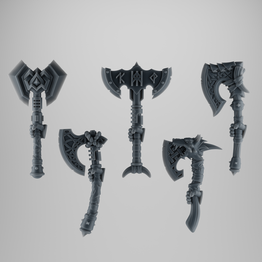 SET 3 - 5 Viking Axes for Kitbash – Grimdark Custom Bits for Wolf Warriors – 32mm Scale Wargame