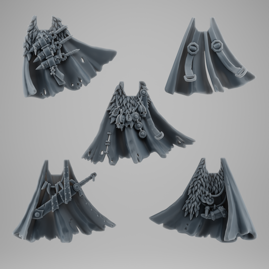 SET 2 - 5 Viking Wolf Cloaks – Fur-Covered Capes with Tribal Details – 32mm Kitbash Bits