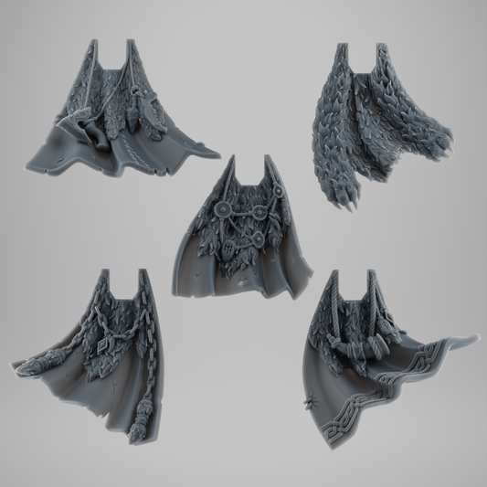 SET 1 - 5 Viking Wolf Cloaks – Fur-Covered Capes with Tribal Details – 32mm Kitbash Bits