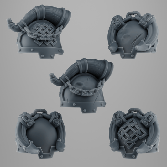 SET 3 - 5 Big Shoulder Pads for Wolf Warriors – for Exterminator Units – Viking-Style with Fur & Runes – 32mm