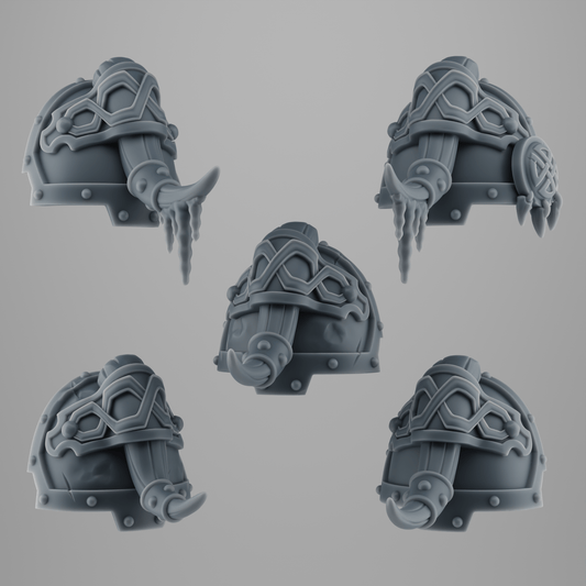 SET 4 - 5 Big Shoulder Pads for Wolf Warriors – for Exterminator Units – Viking-Style with Fur & Runes – 32mm