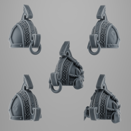 SET 5 - 5 Big Shoulder Pads for Wolf Warriors – for Exterminator Units – Viking-Style with Fur & Runes – 32mm