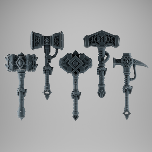SET 1 - 5 Viking Rune Hammers – Wolf Fang-Inspired Weapons for Kitbash – Grimdark Bits – 32mm