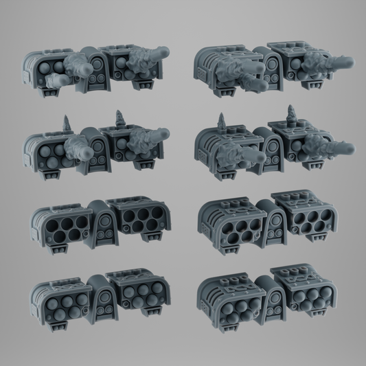 SET 1 - 8 Viking Wolf Missile Launchers – Backpack-Mounted Kitbash Bits with Runes – 32mm