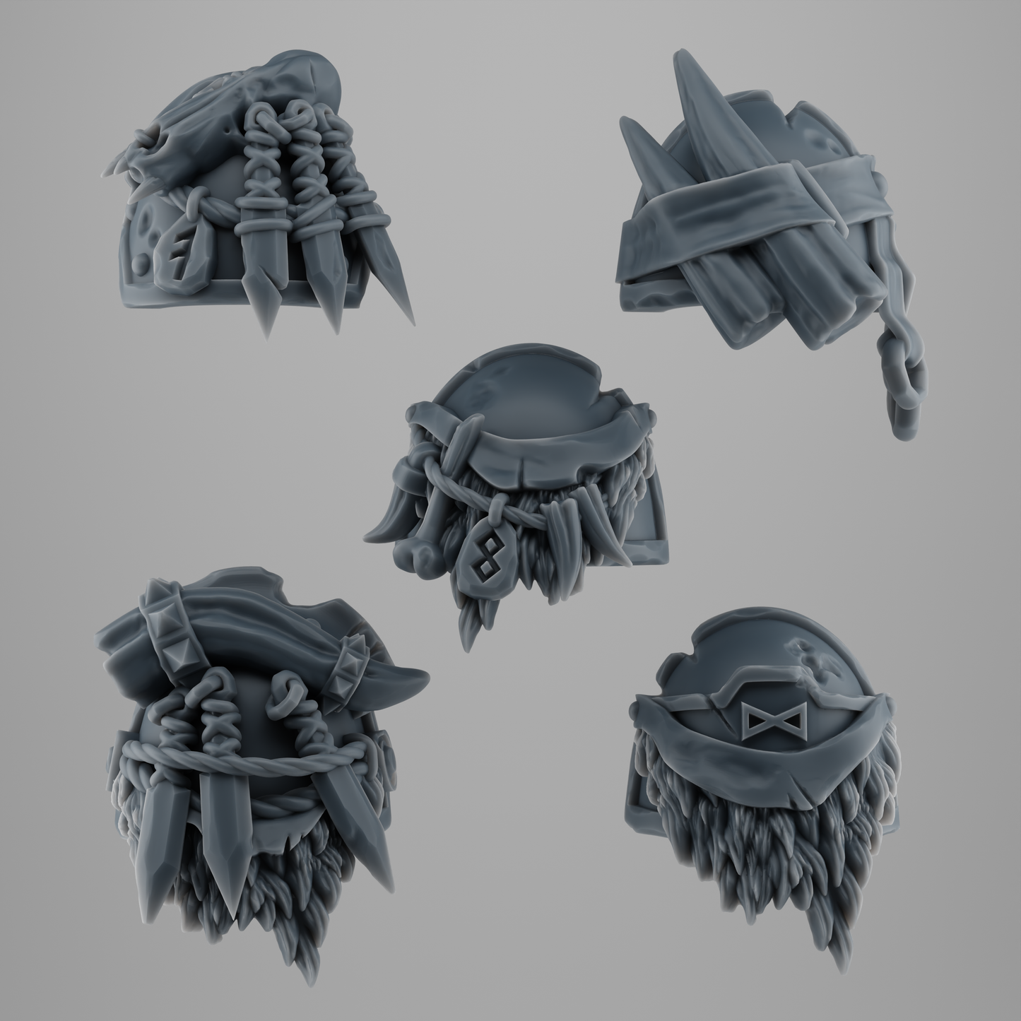SET 3 - 5 Viking Wolf Shoulder Pads – Fur-Covered Kitbash Bits – Grimdark Accessories – 32mm