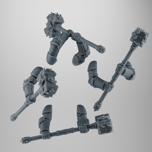 SET 1 - 4 Two-Handed Viking Wolf Mauls – Spiked Tribal War Hammers with Wood Handles – 32mm