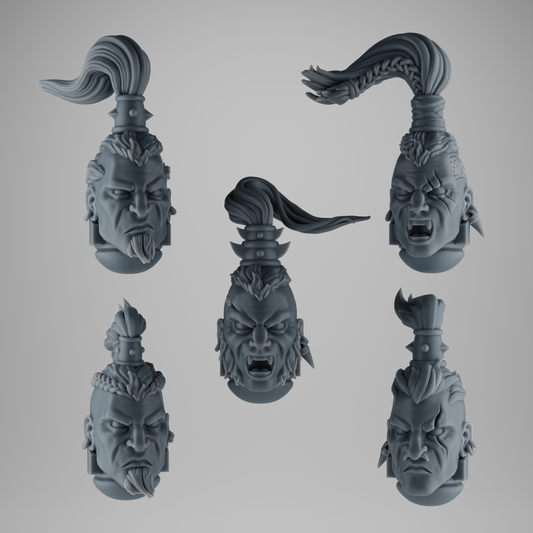 SET 4 - 5 Viking Wolf Heads – Scarred Warrior Helmets for Kitbash – 28mm / 32mm Grimdark Bits