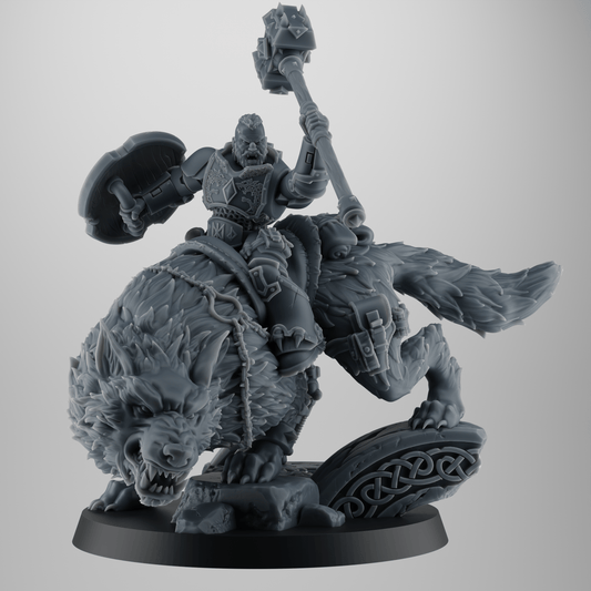 SET 5 - Heroic Wolf Rider – Viking Warrior Mounted on Rune-Beast – 32mm Resin Miniature for Grimdark Kitbash
