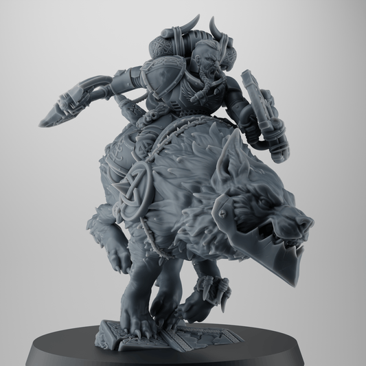 SET 1 - Heroic Wolf Rider – Viking Warrior Mounted on Rune-Beast – 32mm Resin Miniature for Grimdark Kitbash