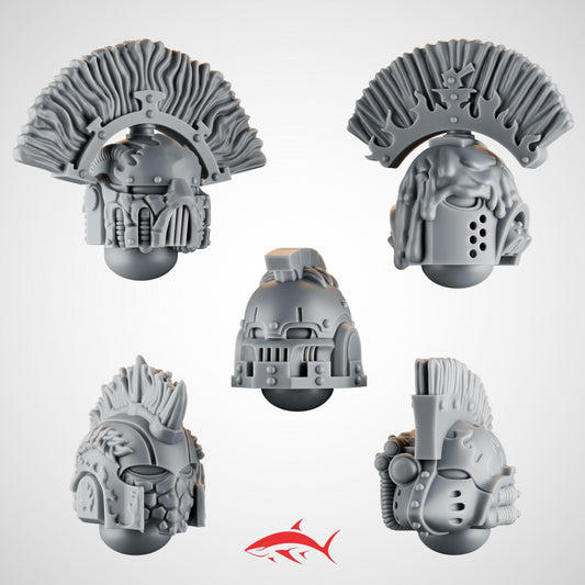 Set 4 – 5 Emberforge Veteran Heads for Fire Lizard – Horned Helms, Dragon-Skull Masks & Lava-Scale Visors