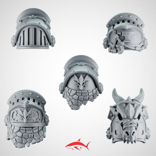 Set 7 – 5 Greytide Shoulder Pads for Fire Lizard – Flames, Chains, Spikes, Relics & Dragon Motifs