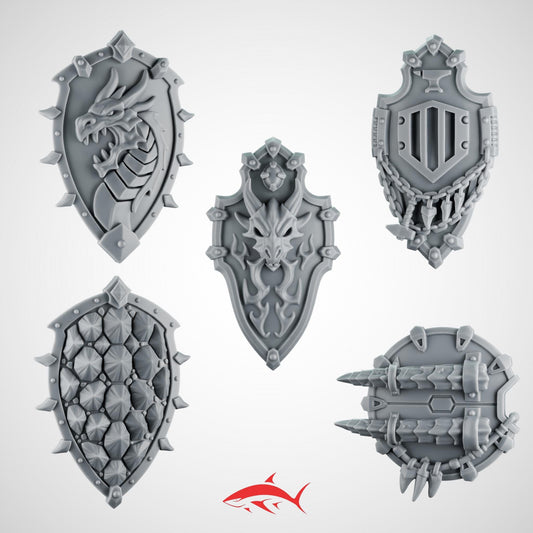 5 Greytide Shields Without Hands for Fire Lizard – Spike, Dragon Head And Claw