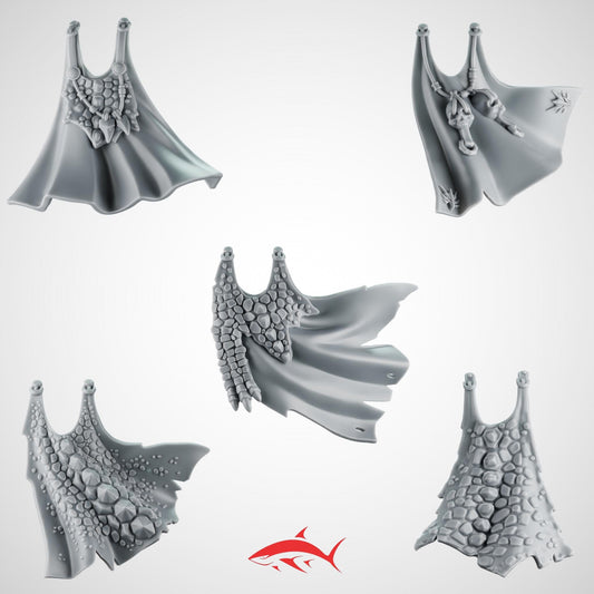 Set 3 – 5 Greytide Cloaks for Fire Lizard – Dragon-Scale, Stone-Plate & Charred-Edge Capes