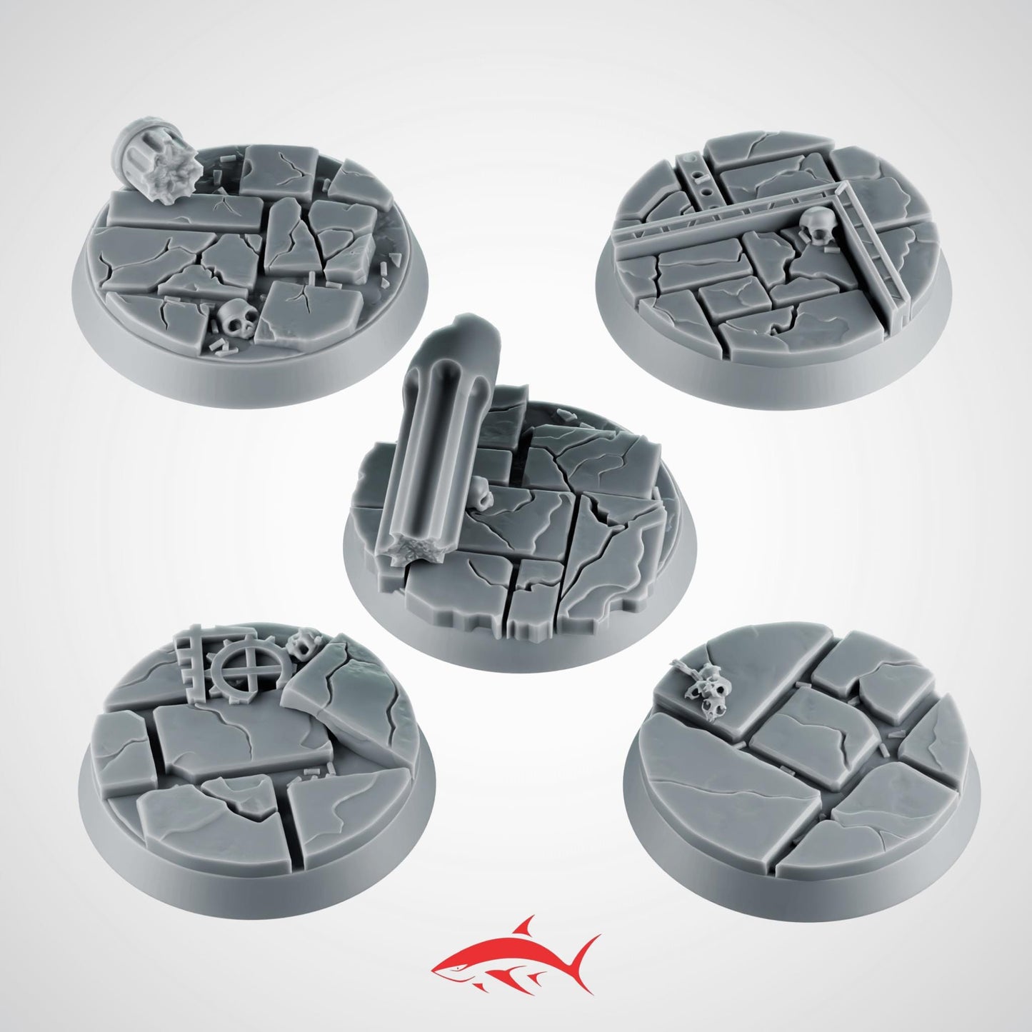 Set 1 - 5 Neutral 32mm Bases – Cracked Tiles & Urban Debris – Ultra HD 14K Resin