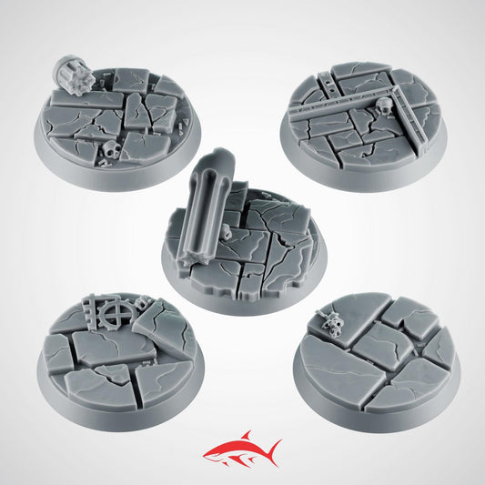 Set 1 - 5 Neutral 32mm Bases – Cracked Tiles & Urban Debris – Ultra HD 14K Resin