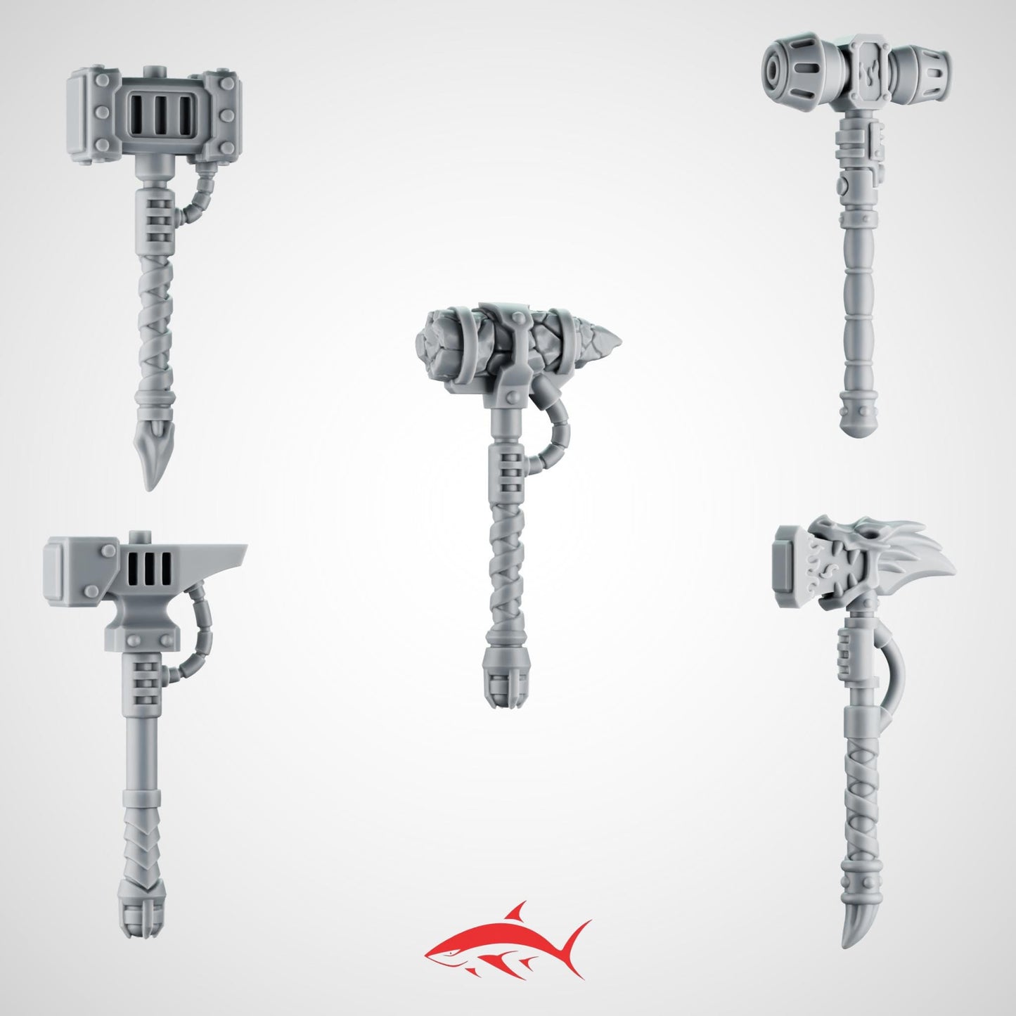 Set 4 – 5 Greytide Hammers without hands for Fire Lizard – Dragon-Head Mauls, Rune-Carved Blocks & Forge Emblems