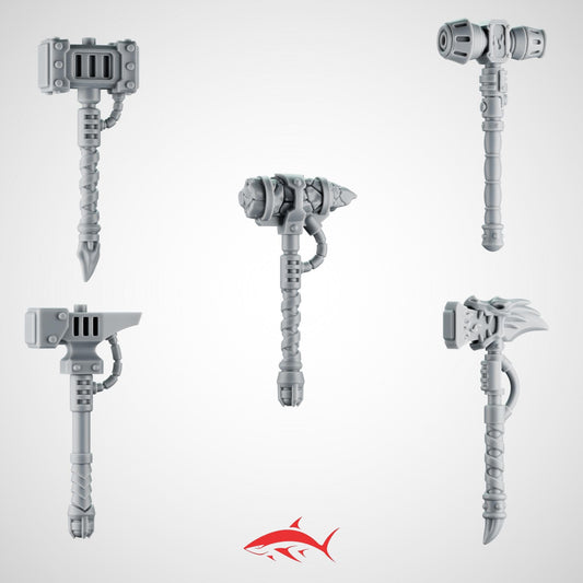 Set 4 – 5 Greytide Hammers without hands for Fire Lizard – Dragon-Head Mauls, Rune-Carved Blocks & Forge Emblems