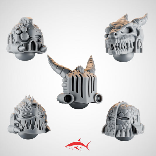 Set 1 – 5 Emberforge Heads for Fire Lizard – Horned Helms, Dragon-Skull Masks & Lava-Scale Visors