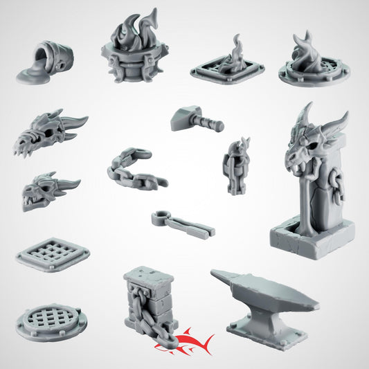 Basing Bits Greytide for Fire Lizard – Flames, Hammer Seals, Scales & Dragon Heads