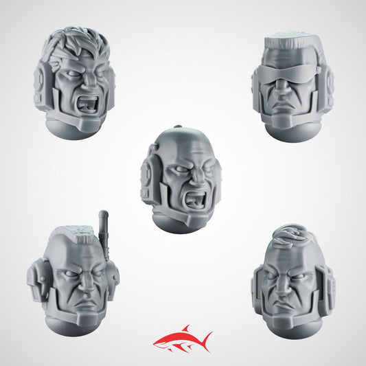 Set 2 - 5 Soldier Heads with Comms Gear – Sci-Fi Warrior Bits Ultra HD 14K