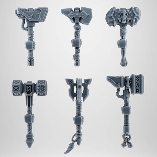 SET 2 - 5 Viking Rune Hammers – Wolf Fang-Inspired Weapons for Kitbash – Grimdark Bits – 32mm